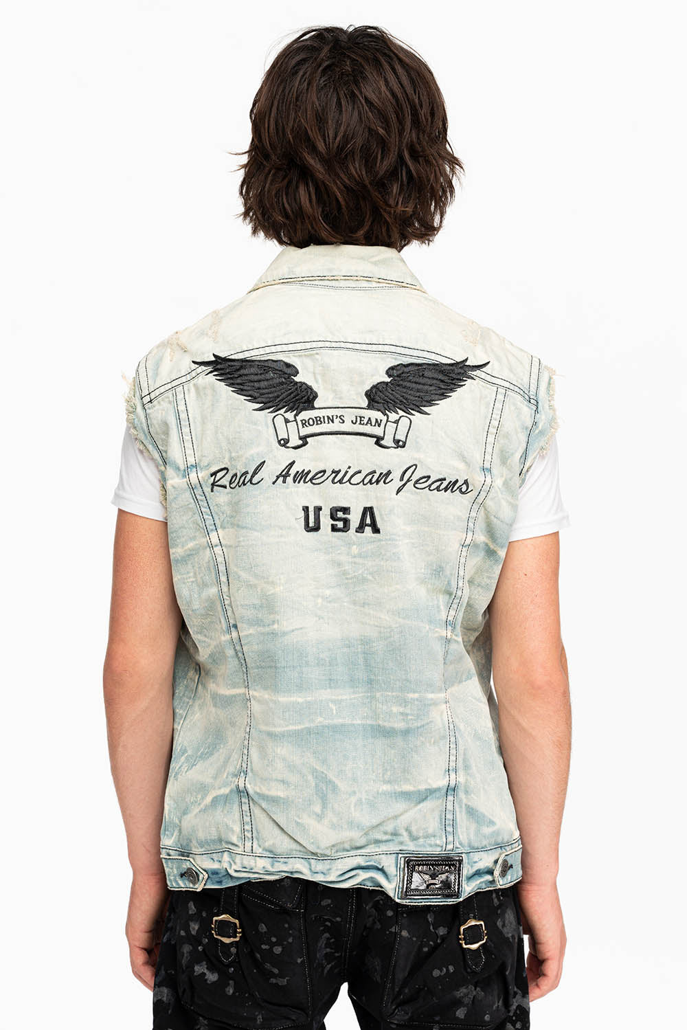 MENS RAW EDGE WINGS VEST IN 5D LIGHT DESTROY