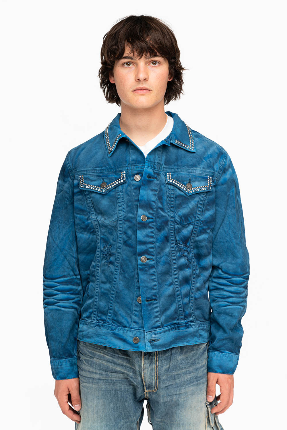 MENS DENIM JACKET IN PAUL BLUE WITH CRYSTALS