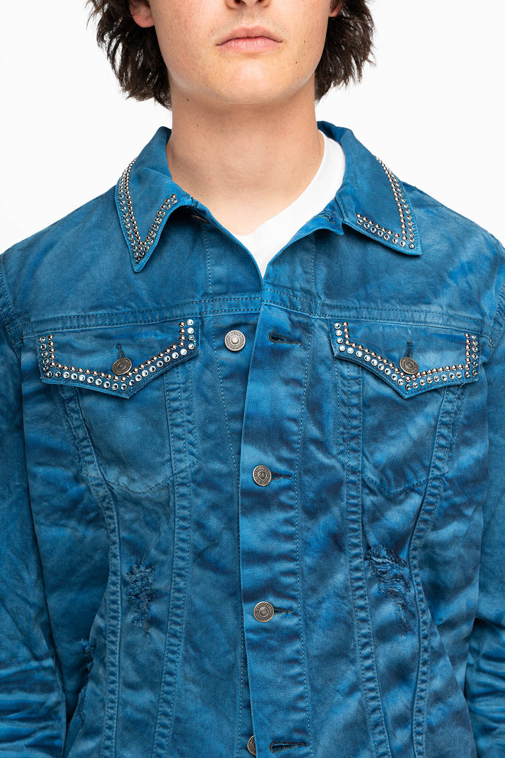 MENS DENIM JACKET IN PAUL BLUE WITH CRYSTALS