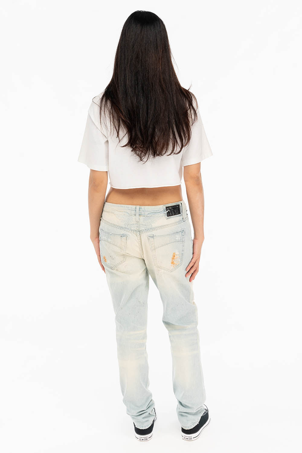 BOYFRIEND STYLE WOMENS PATCHED JEANS IN GEORGE WASH