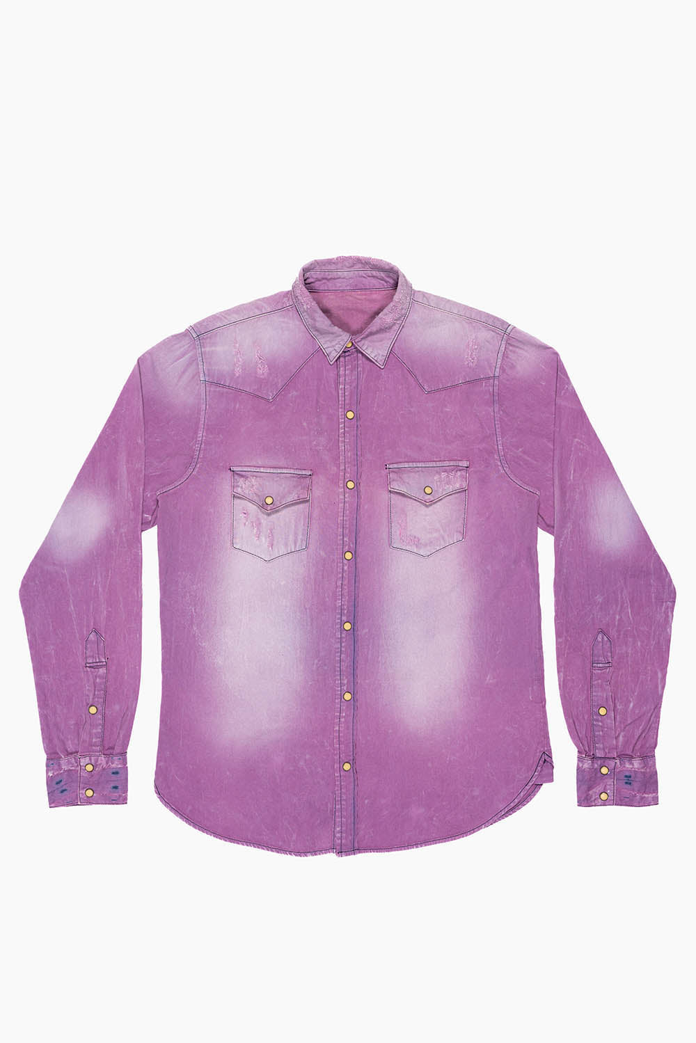 WESTERN NATIVE AMERICAN STYLE MENS DESTROY DENIM SHIRT IN MONTECITO EMBELLISHED WITH CRYSTALS AND STUDS