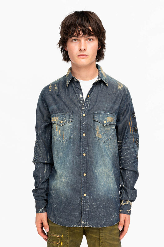 WESTERN STYLE MENS DENIM SHIRT WITH CRYSTALS