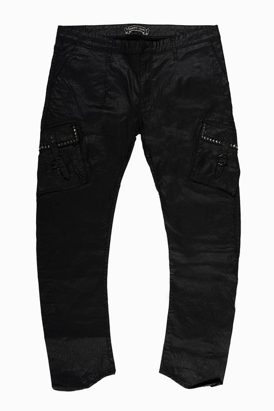 MENS PREDATOR CARGO PANTS WITH CRYSTALS AND STUDS IN BLK DY FABRIC