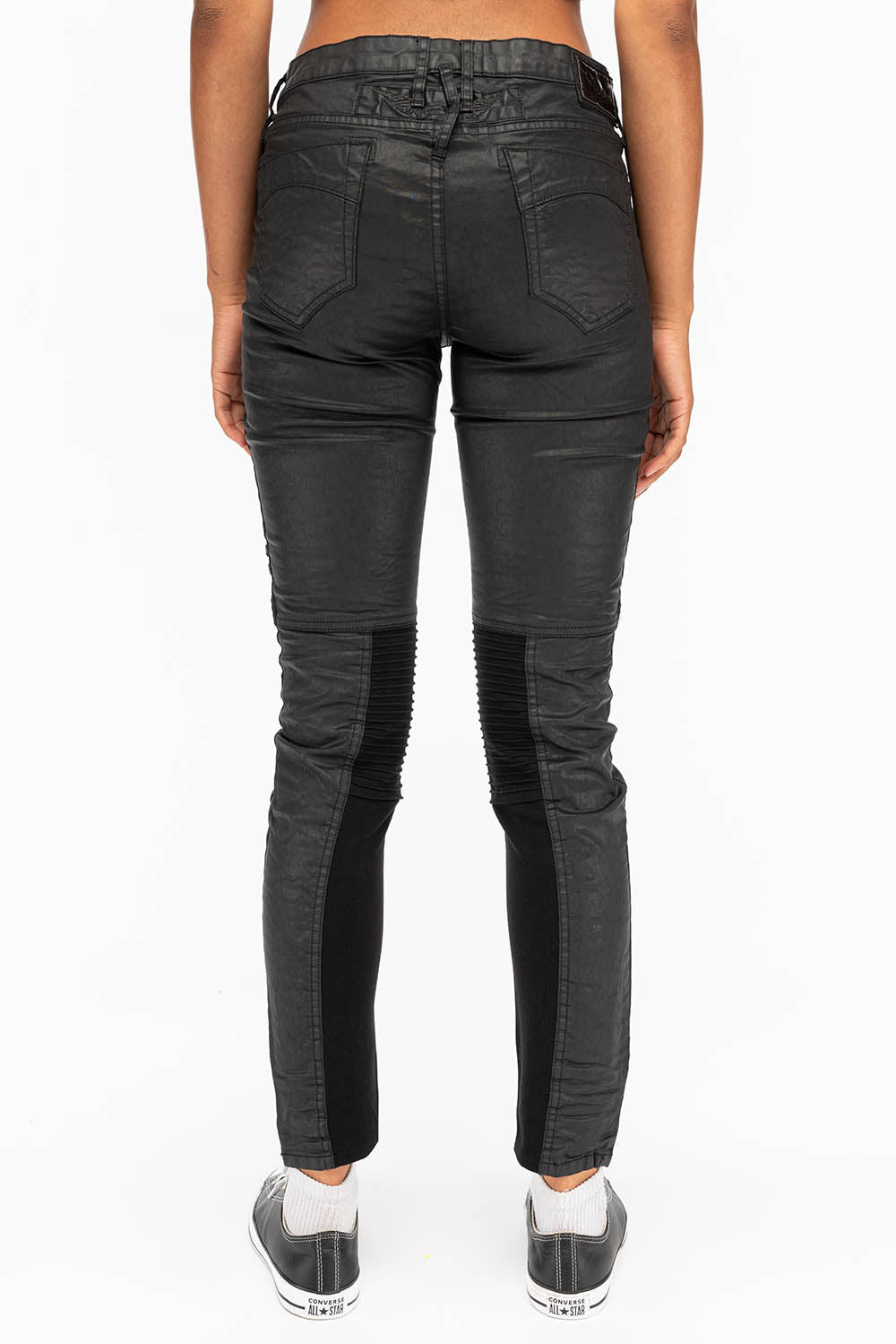 ROBIN'S WOMENS SKINNY MOTO DY FABRIC JEANS IN BLACK