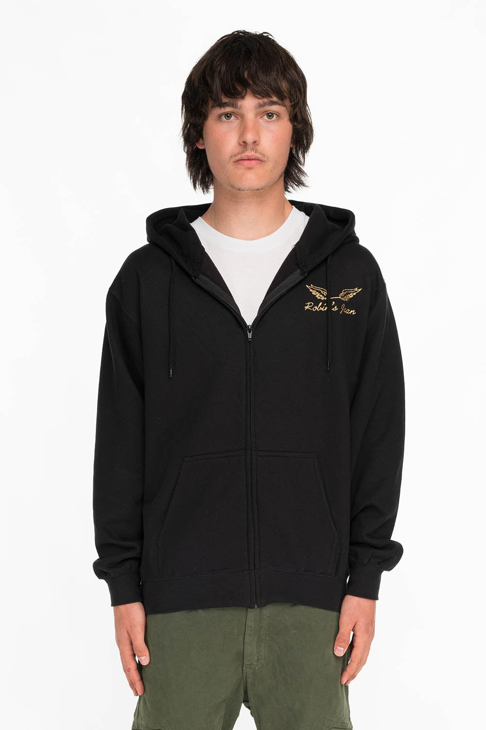 ROBINS SNAKE SKULL GOLD GLITTER ZIP HOODIE IN BLACK