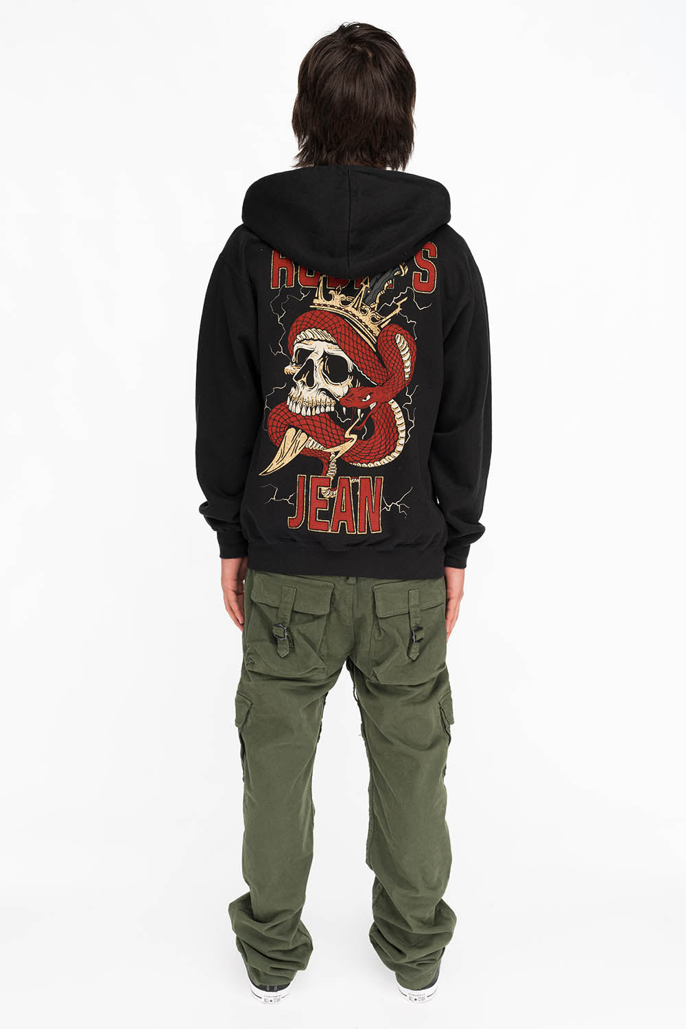 ROBINS SNAKE SKULL GOLD GLITTER ZIP HOODIE IN BLACK