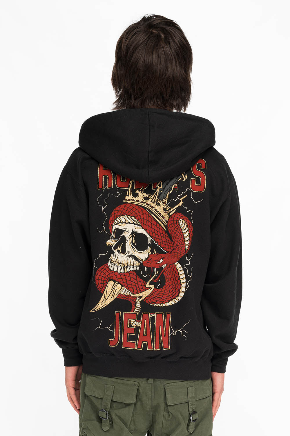 ROBINS SNAKE SKULL GOLD GLITTER ZIP HOODIE IN BLACK