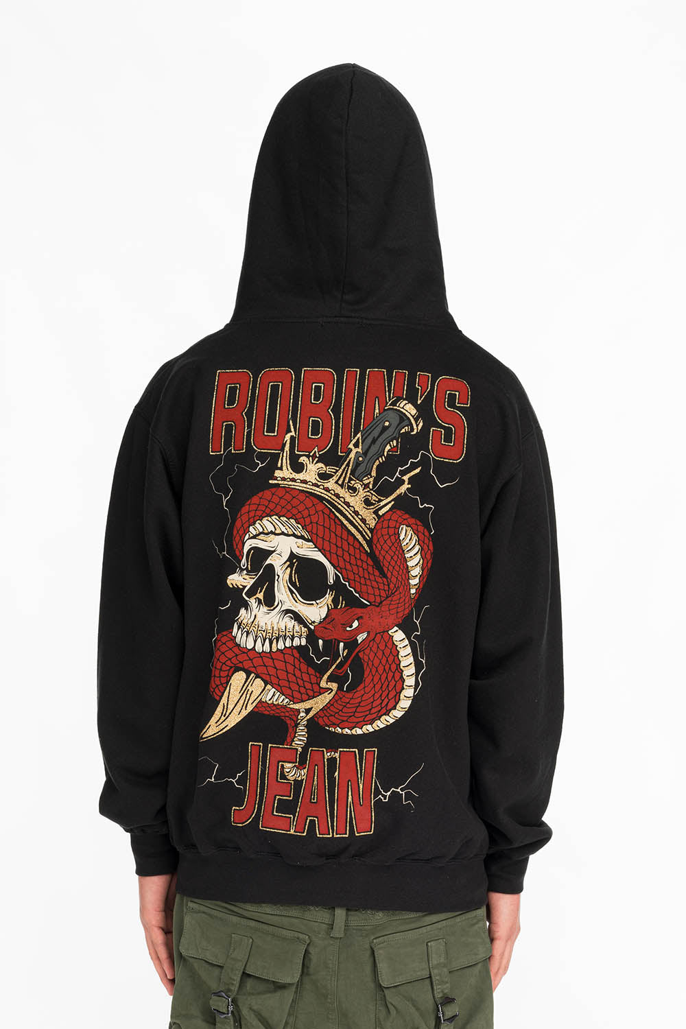 ROBINS SNAKE SKULL GOLD GLITTER ZIP HOODIE IN BLACK