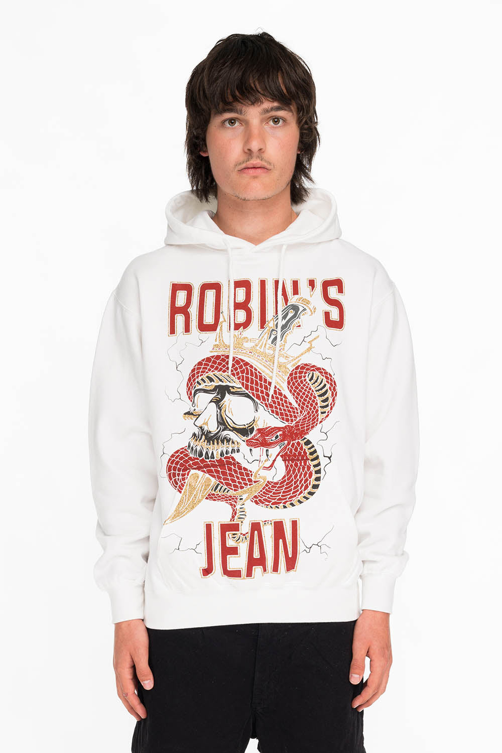 ROBIN'S SNAKE SKULL PULLOVER HOODIE IN WHITE