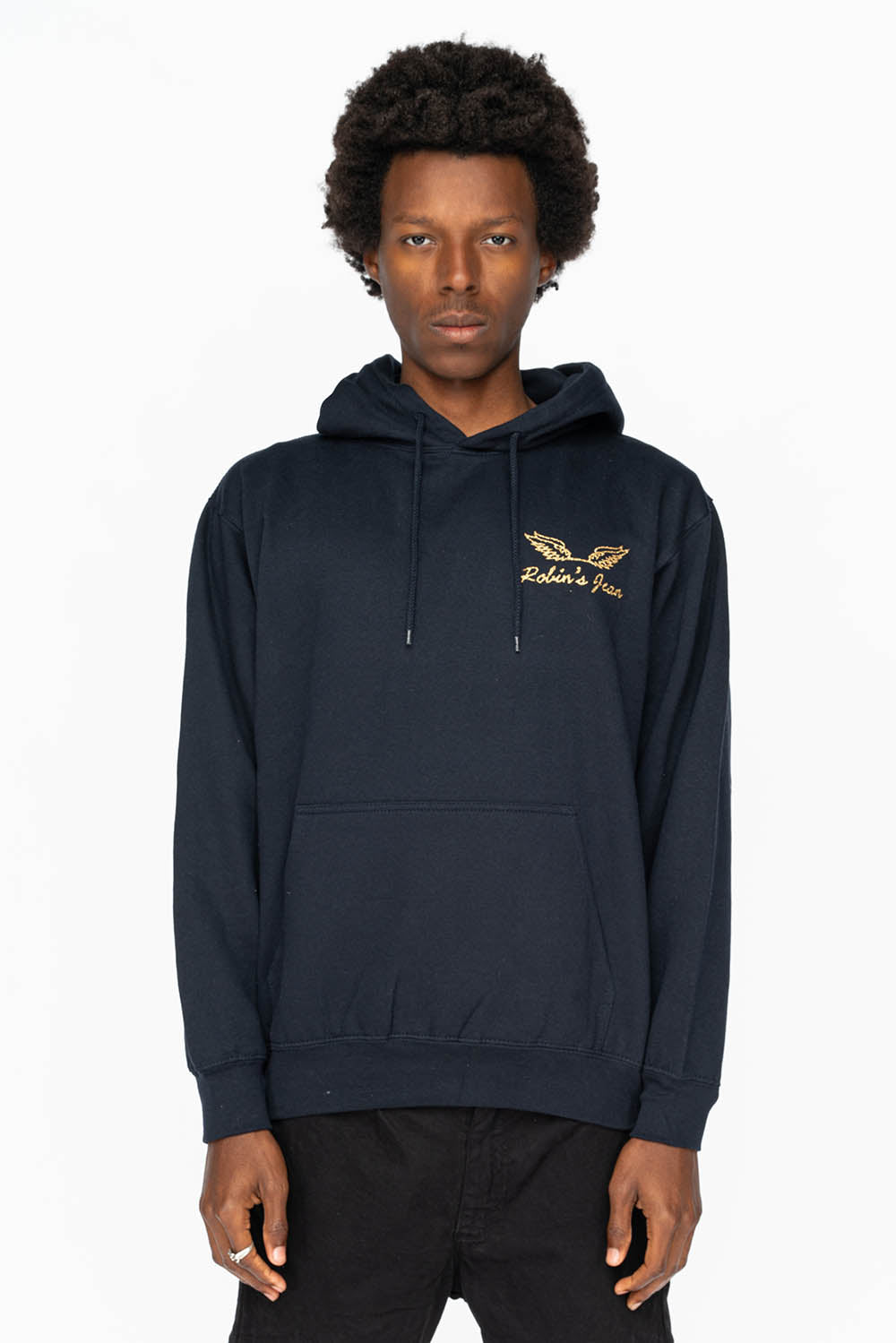 PULLOVER HOODIE IN NAVY  WITH GOLD GLITTER FLEUR