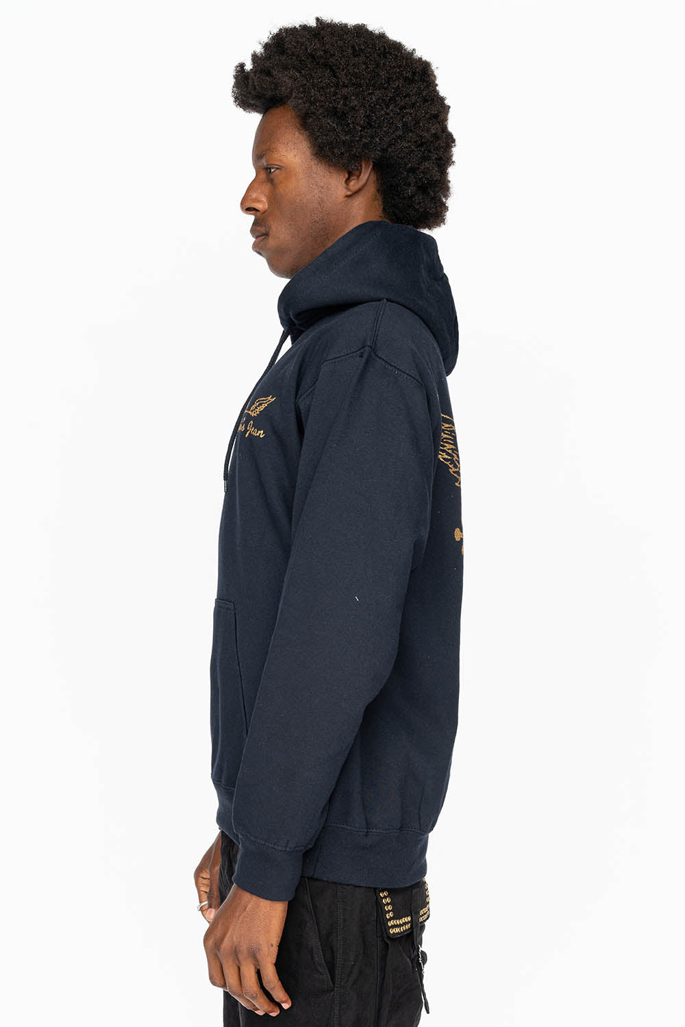 PULLOVER HOODIE IN NAVY  WITH GOLD GLITTER FLEUR