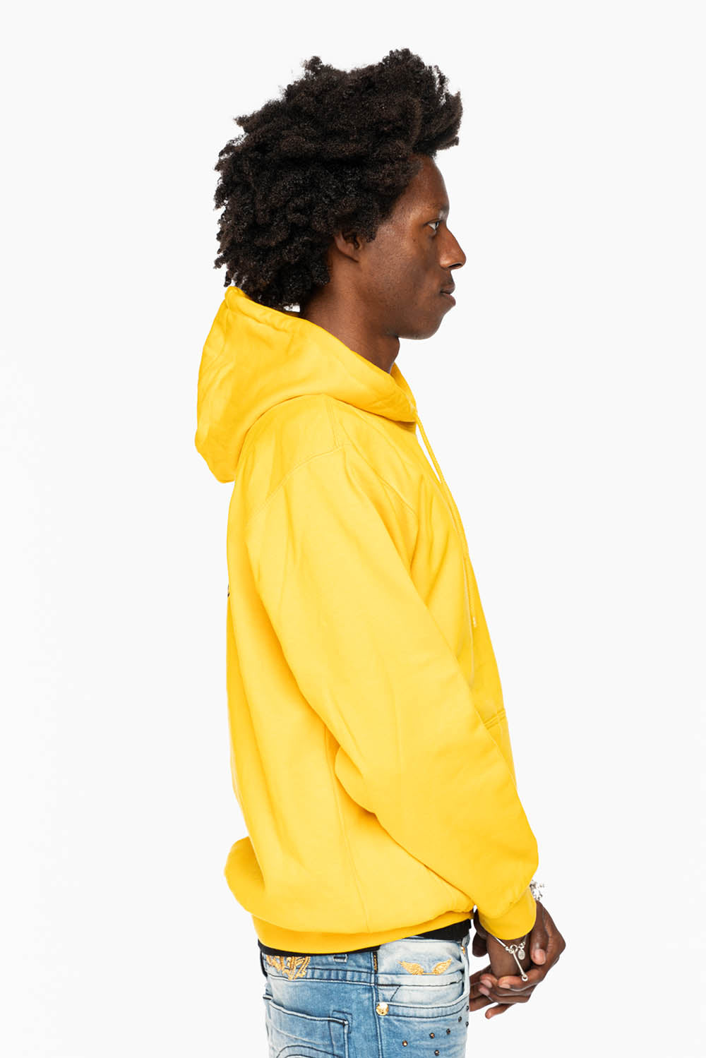 ROBIN’S JEAN PULLOVER HOODIE IN YELLOW WITH  BLACK WING PRINT