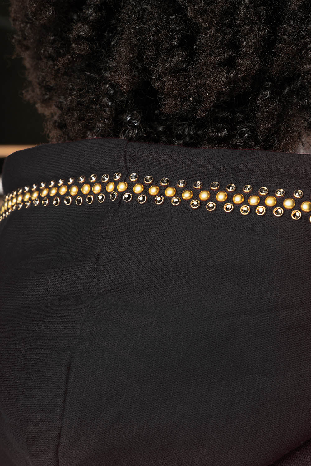 ROBIN’S JEAN PULLOVER HOODIE IN BLACK EMBELLISHED WITH CRYSTALS AND NAILHEADS