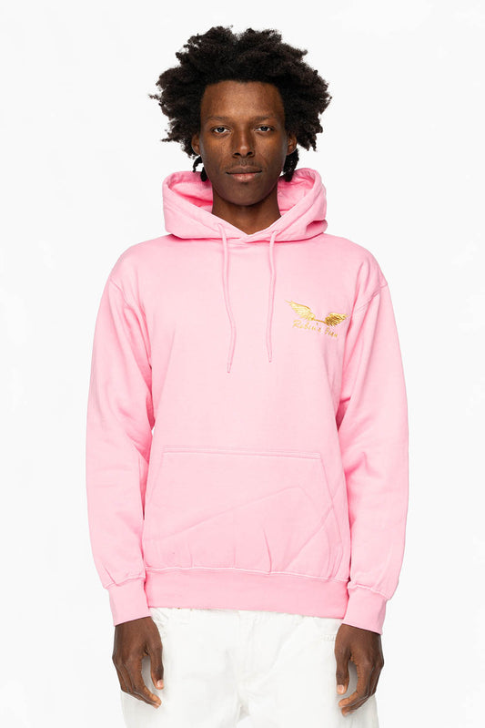 PULLOVER HOODIE IN LIGHT PINK WITH GOLD WINGS EMBROIDERY