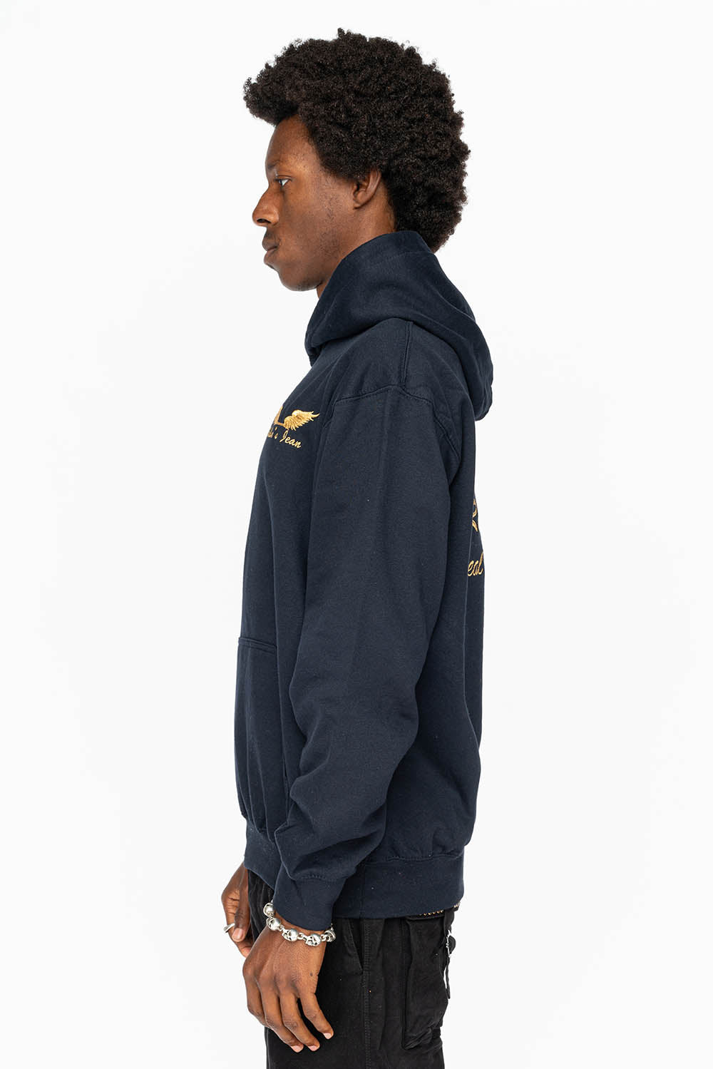 PULLOVER HOODIE IN NAVY WITH GOLD WINGS EMBROIDERY