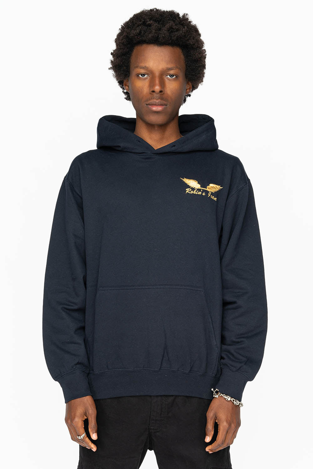 PULLOVER HOODIE IN NAVY WITH GOLD WINGS EMBROIDERY