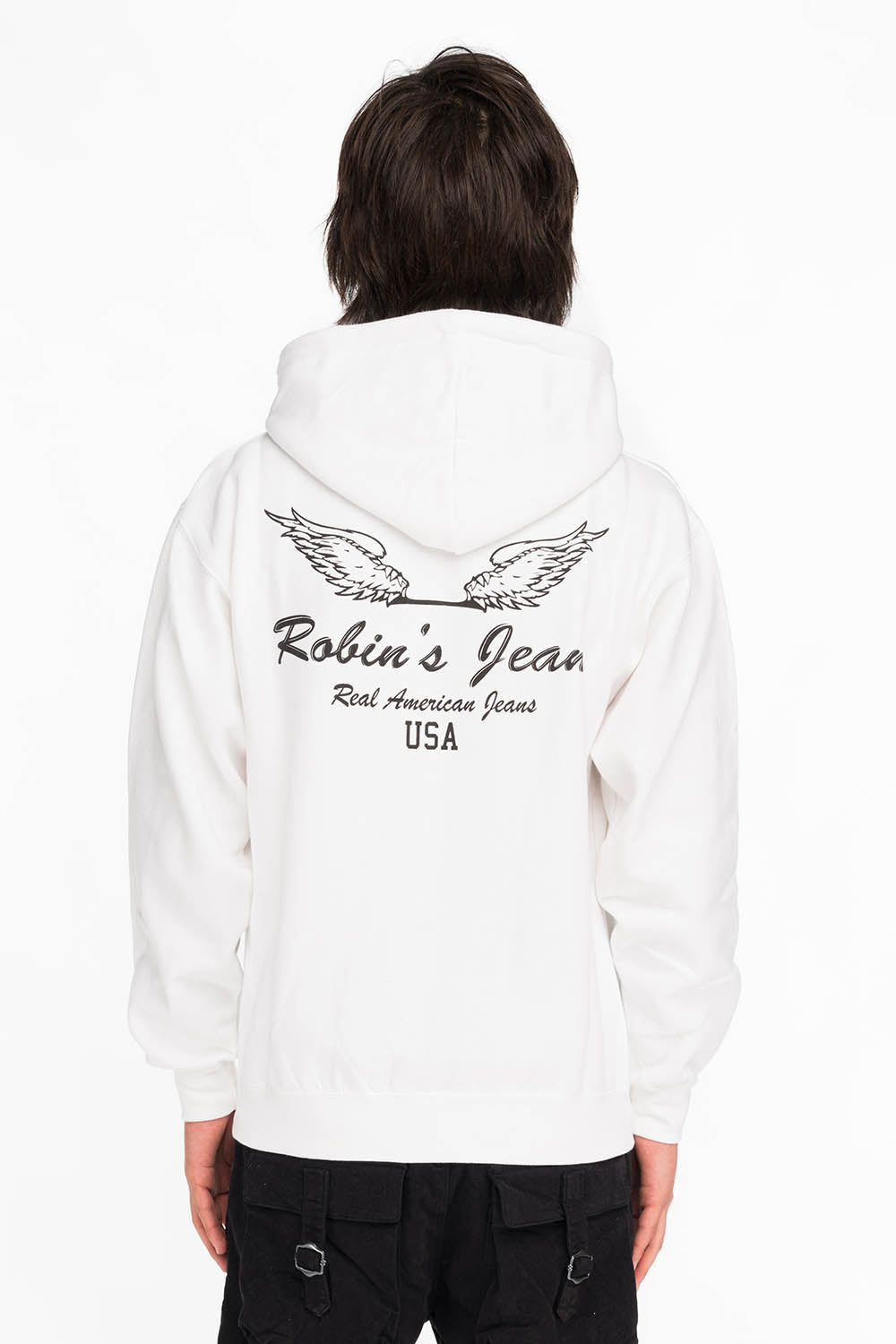 BLACK WINGS PULLOVER HOODIE IN WHITE Robin s Jean