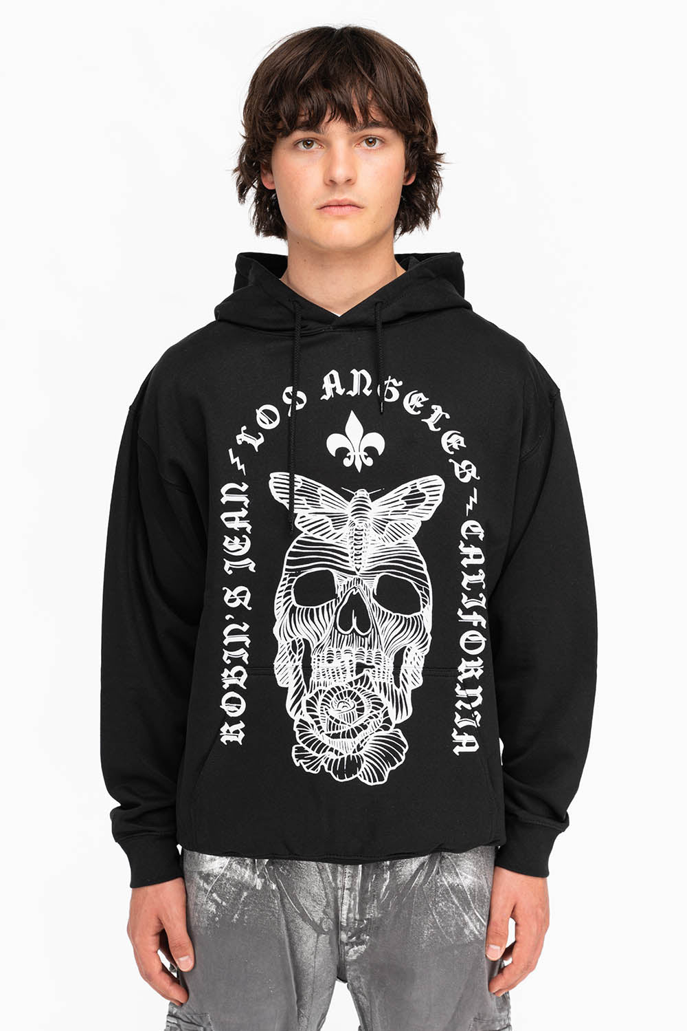 FLEUR-DE-LIS SKULL HOODIE IN BLACK