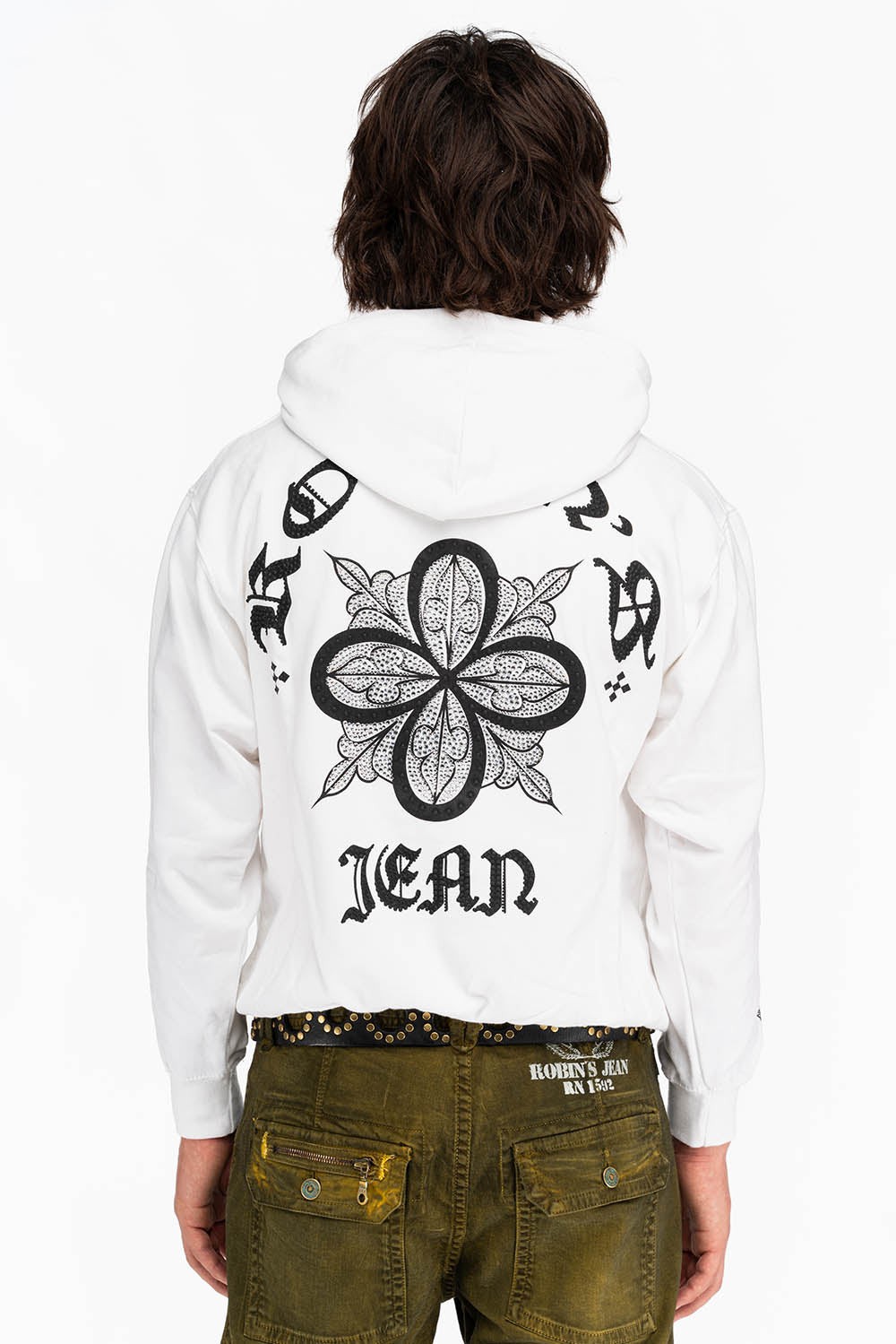 ORNATE HOODIE WITH CRYSTALS IN WHITE