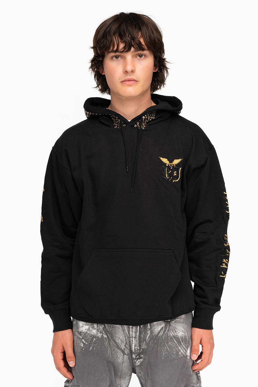 DRESSED UP PULLOVER HOODIE WITH CRYSTALS IN BLACK Robin s Jean