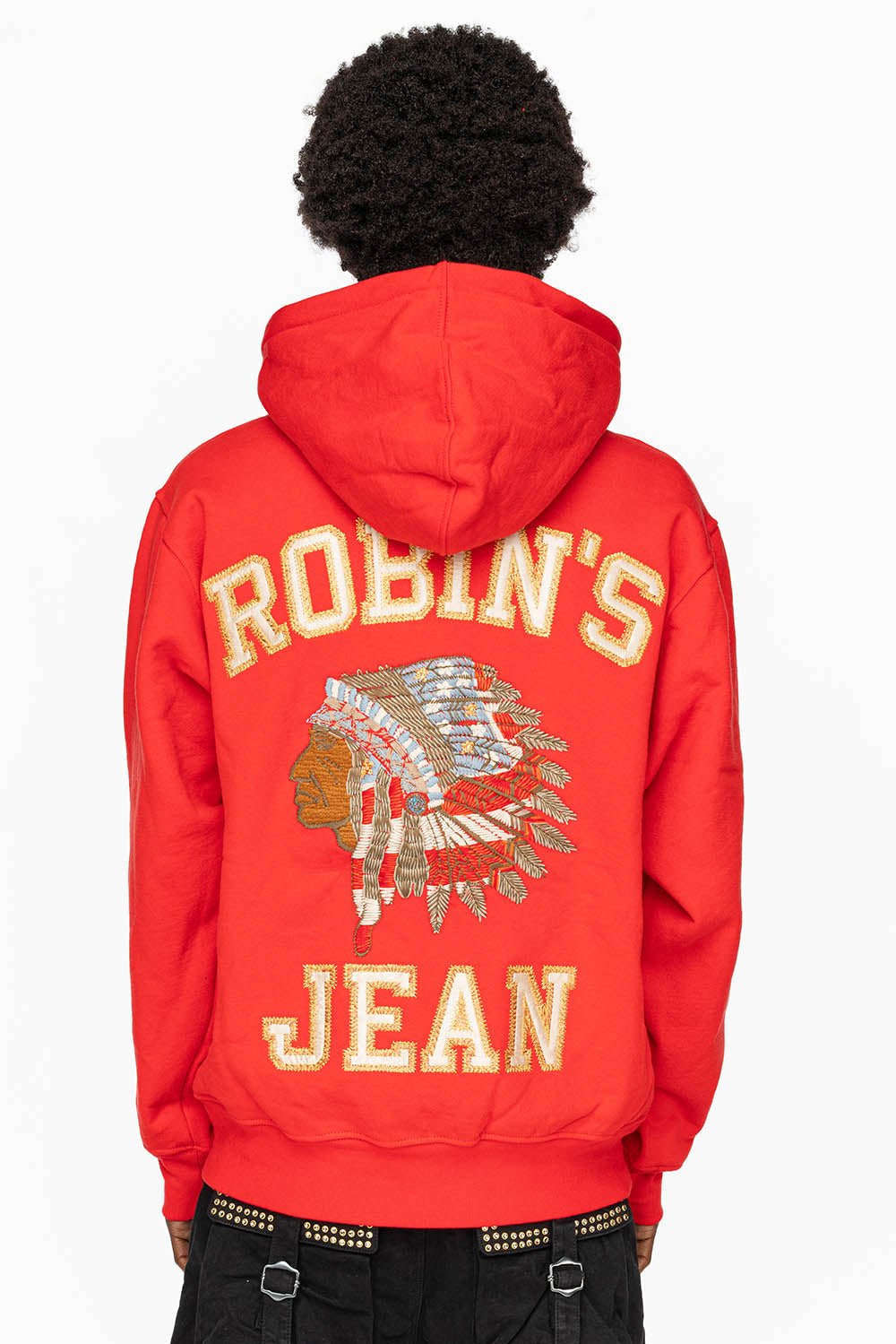 ROBIN’S HEAVY WEIGHT NATIVE AMERICAN CHIEF PULLOVER HOODIE IN RED