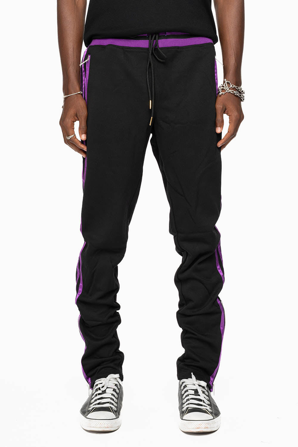ROBIN'S CLASSIC JOGGER IN BLACK WITH PURPLE STRIPES – Robin's Jean