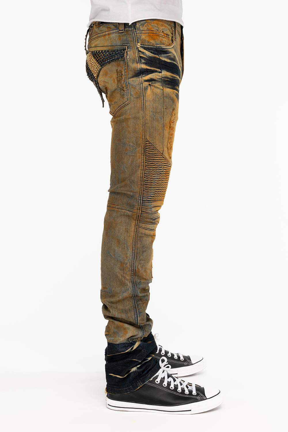 LONG FLAP MENS SKINNY BIKER JEANS WITH CRYSTALS IN CHICAGO