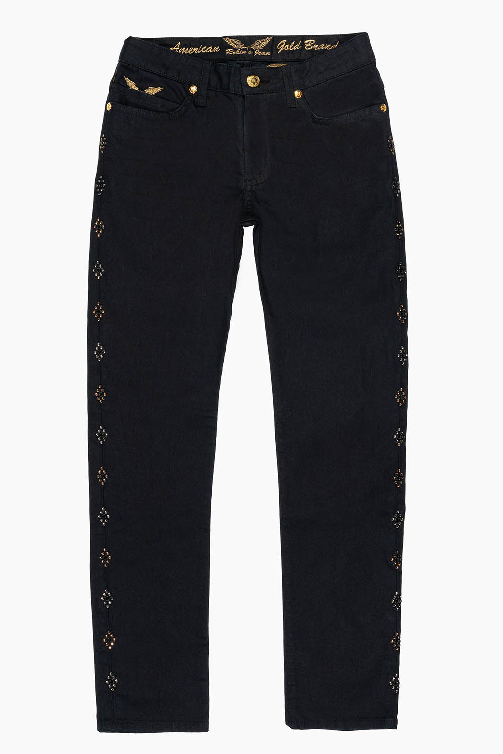 BIG MARLON 5 POCKET SLIM FIT MENS JEANS IN PURE BLACK WASH WITH GUNSLINGER CRYSTAL MOTIF