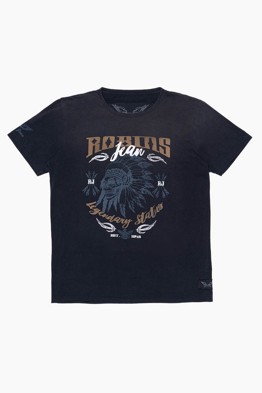 MENS  NATIVE AMERICAN LEGENDARY  T-SHIRT IN F-UP BLACK
