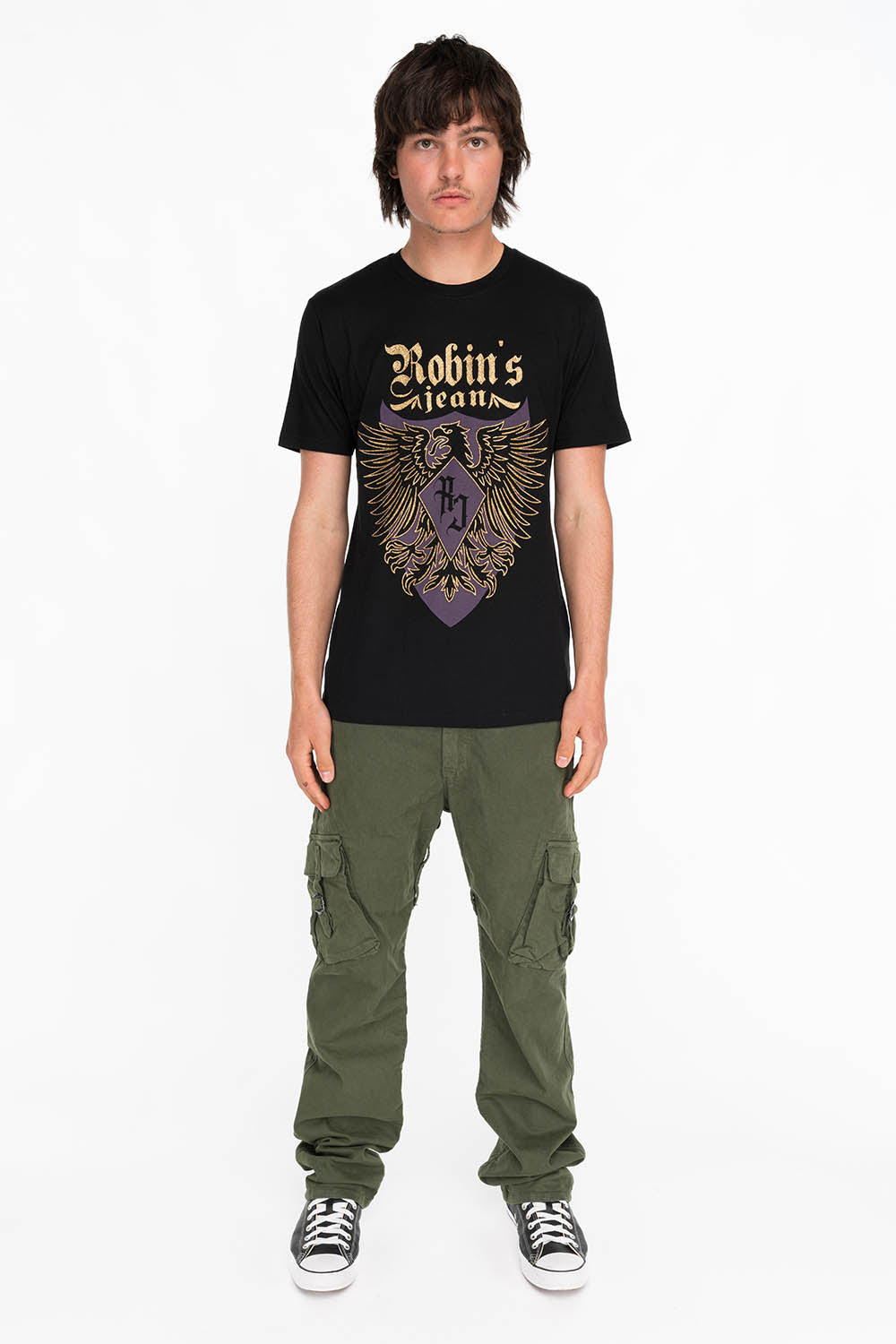 EAGLE CREST TEE IN BLACK AND PURPLE