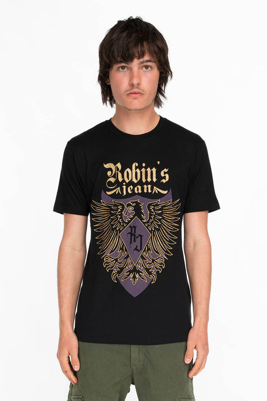 EAGLE CREST TEE IN BLACK AND PURPLE