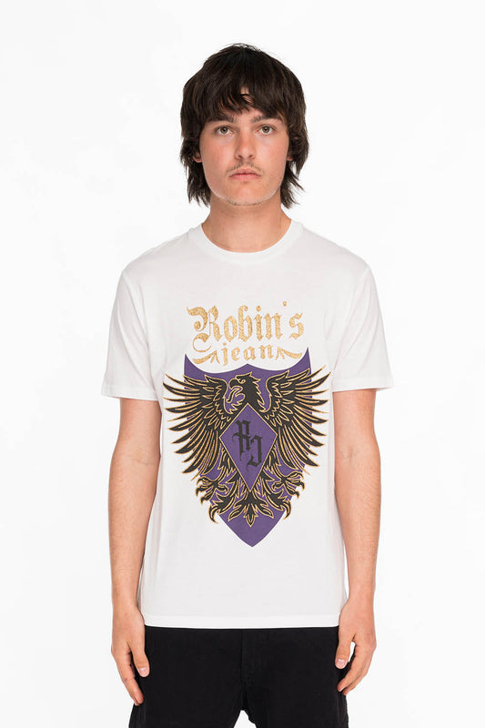 EAGLE CREST TEE IN WHITE AND PURPLE