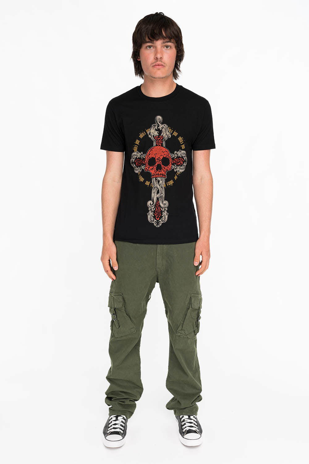 SKULL AND CROSS TEE IN BLACK