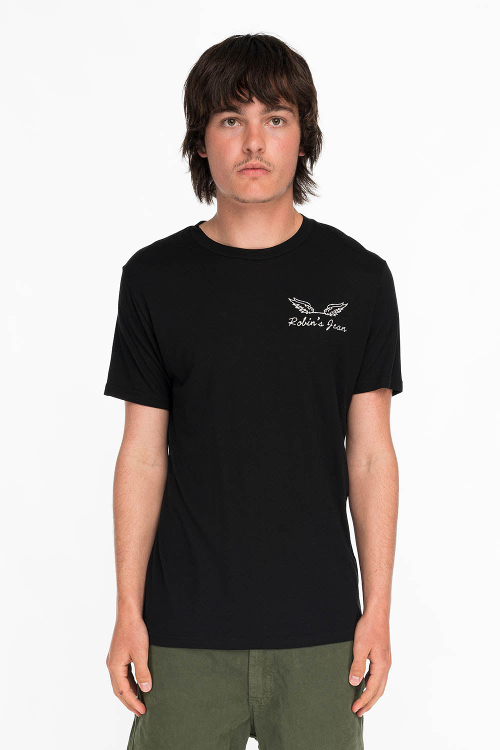 ROBINS HERALDY CREST SILVER GLITTER TEE IN BLACK