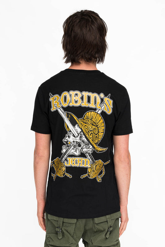 DOUBLE CROSSED PIRATE TEE IN BLACK