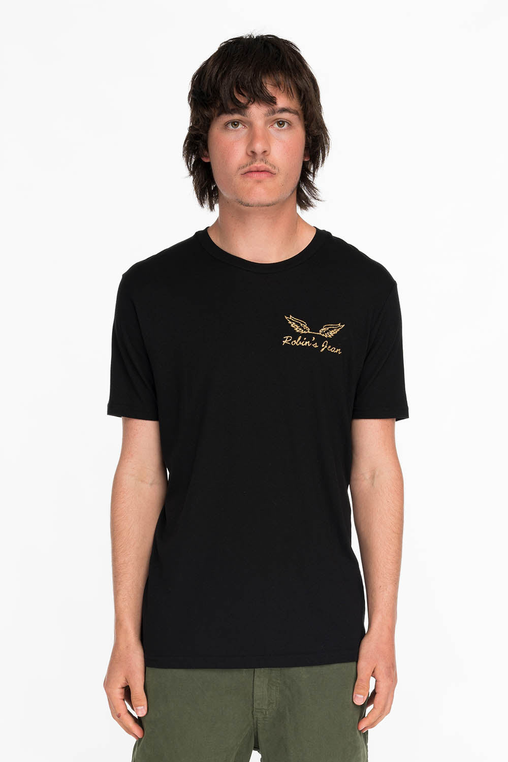 GOLD GLITTER FLEUR TEE WITH WINGS ON BACK IN BLACK