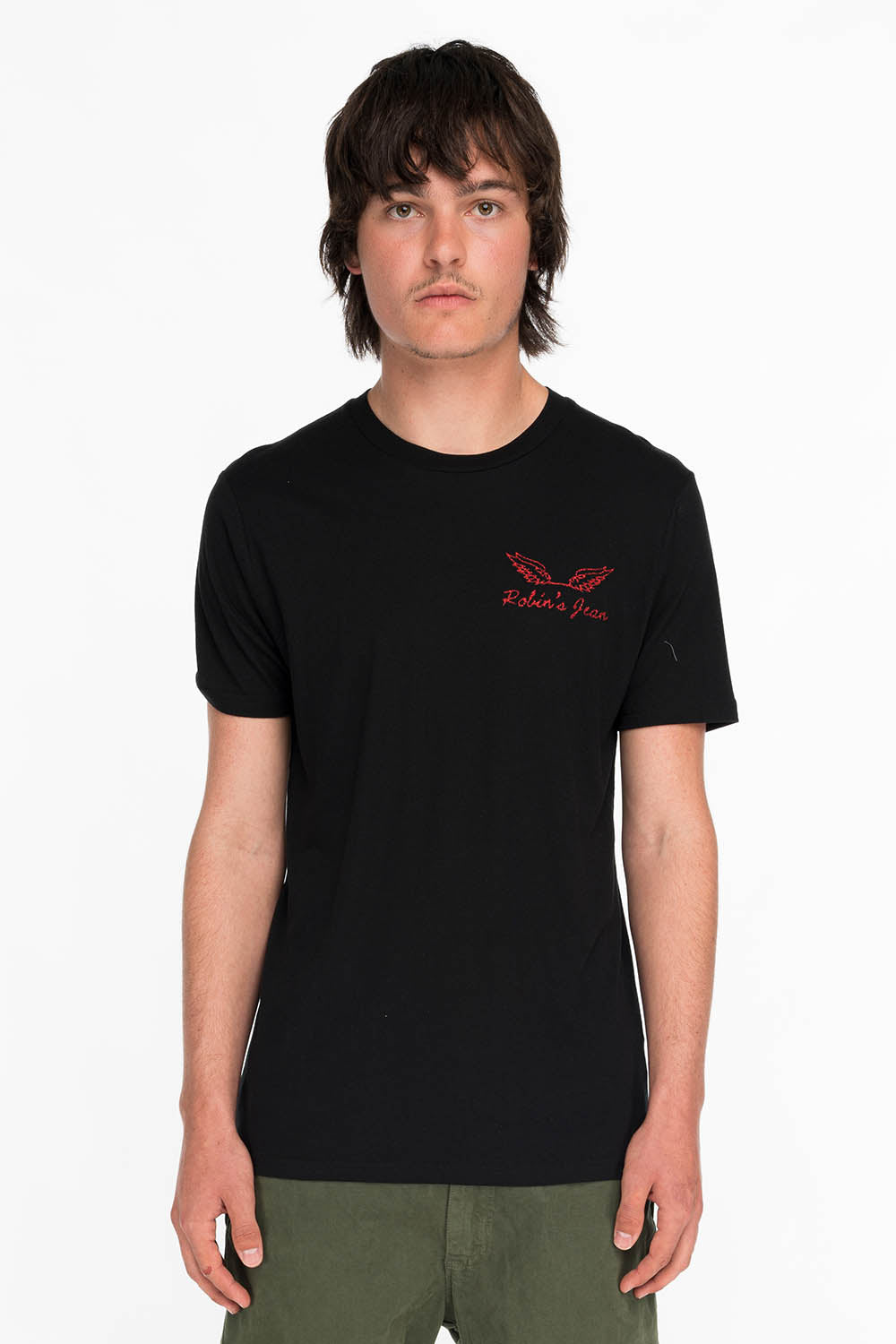 RED GLITTER FLEUR TEE WITH WINGS ON BACK IN BLACK