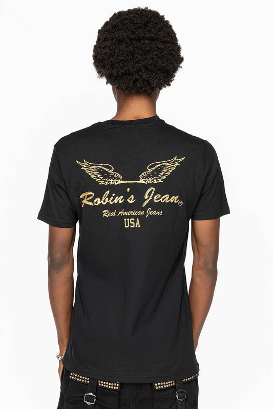 ROBIN WINGS TEE IN BLACK GOLD  GLITTER