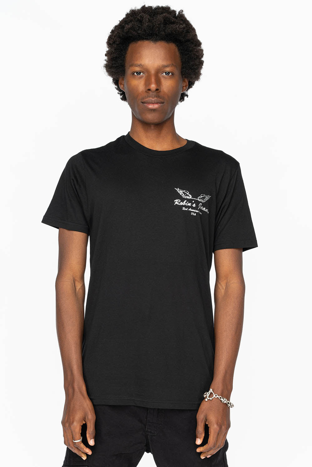 ROBIN WINGS TEE IN BLACK SILVER GLITTER