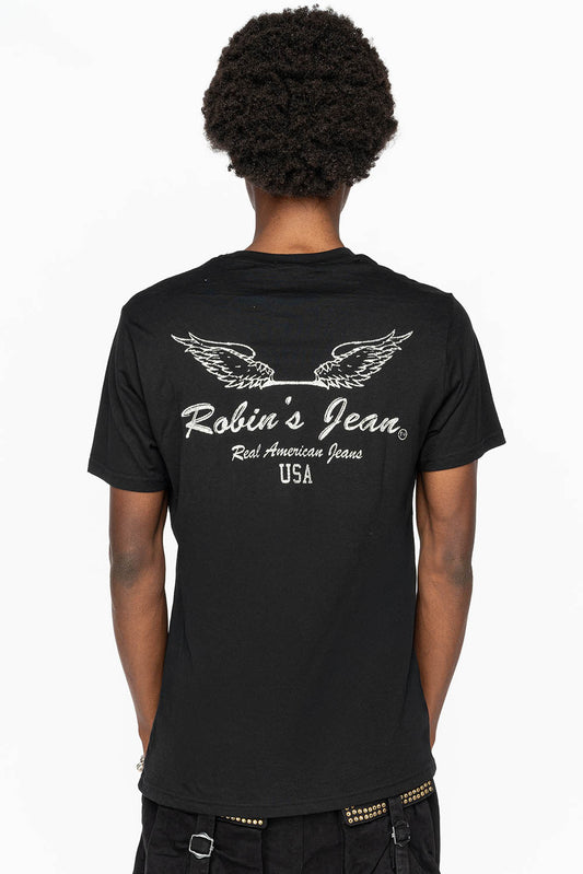 ROBIN WINGS TEE IN BLACK SILVER GLITTER