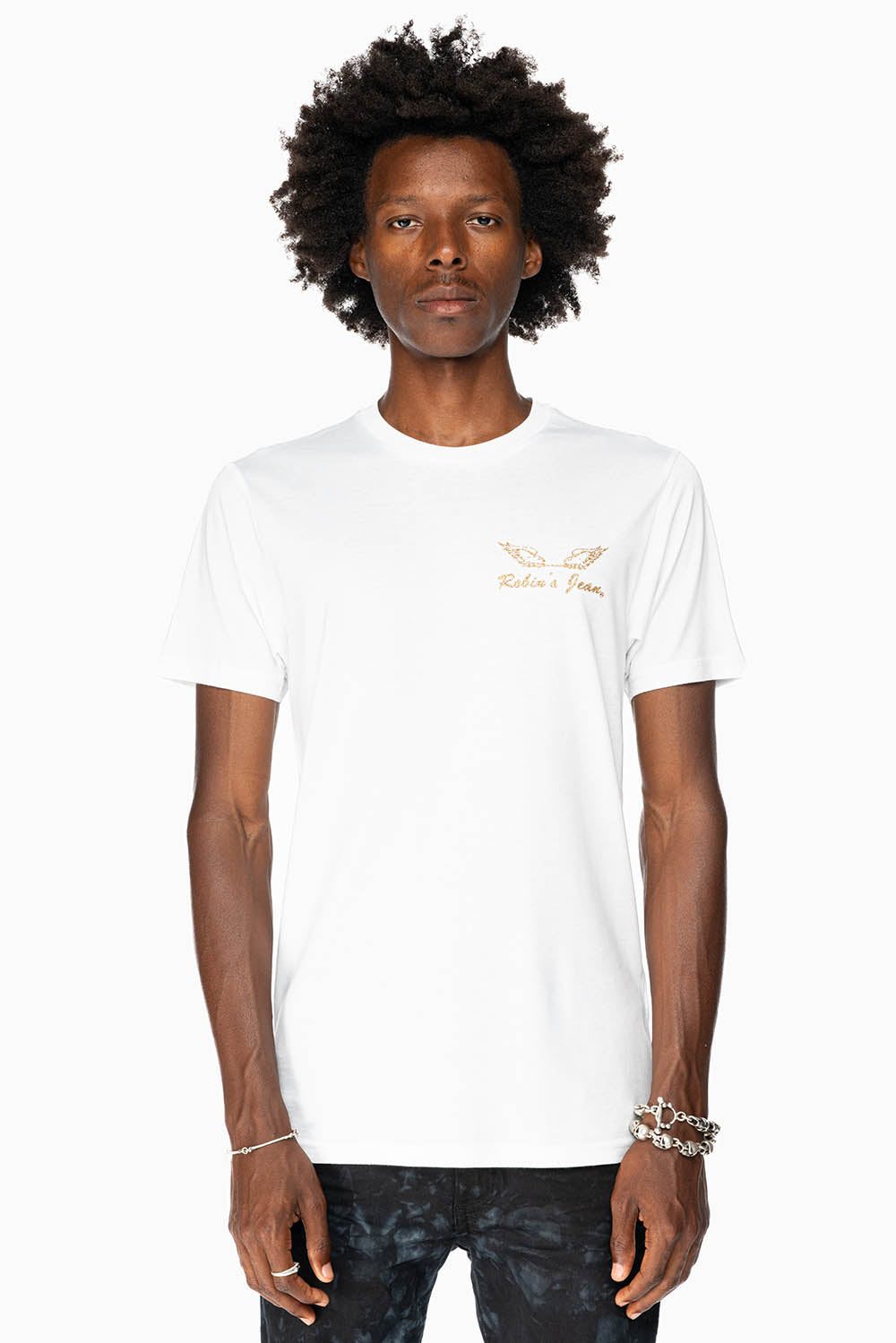 ROBIN’S LOGO WINGS TEE IN WHITE GOLD GLITTER