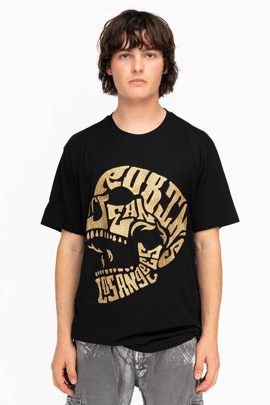 ROBINS GOLD GLITTER SKULL IN BLACK