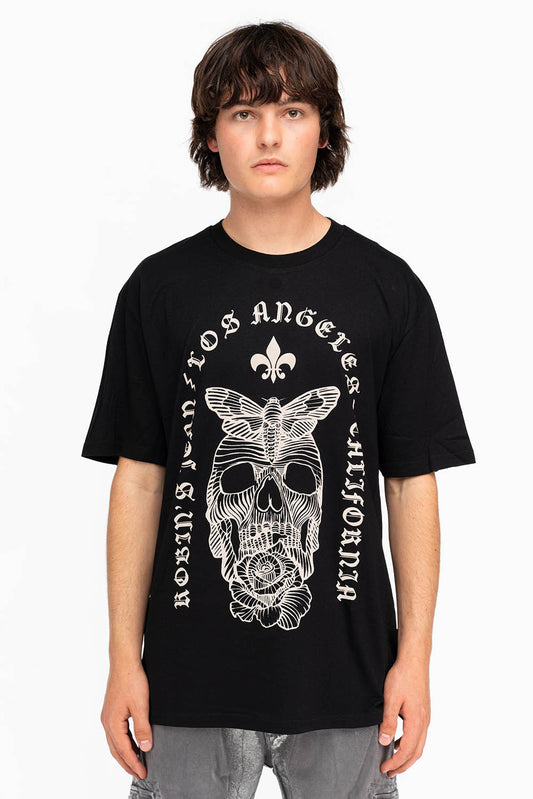 FLEUR-DE-LIS SKULL TEE IN BLACK