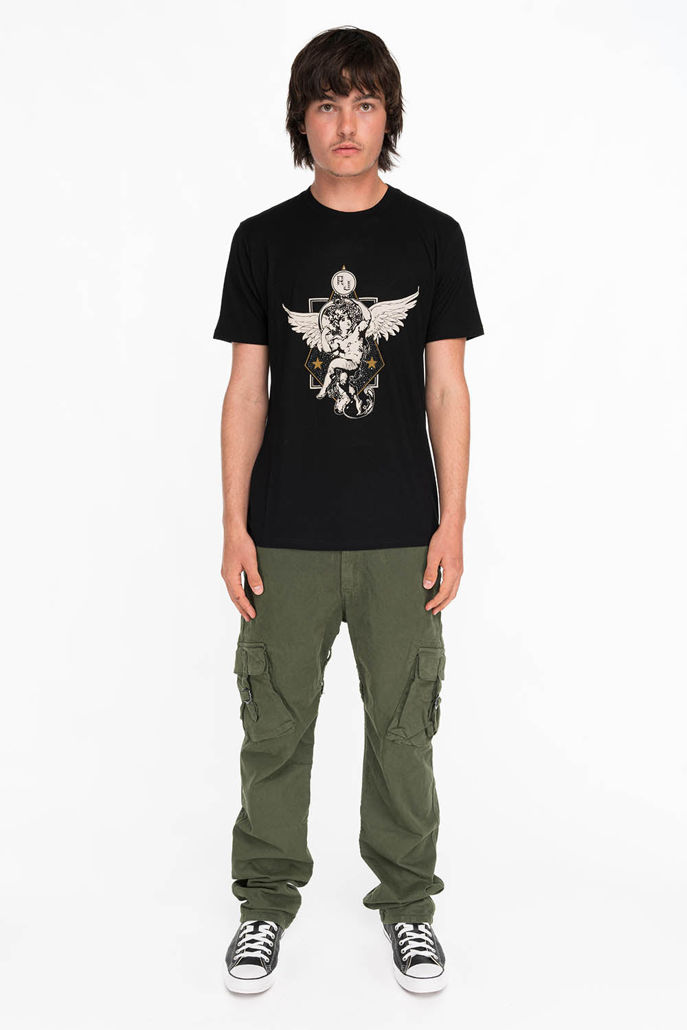 CRYSTAL CHERUB TEE IN BLACK