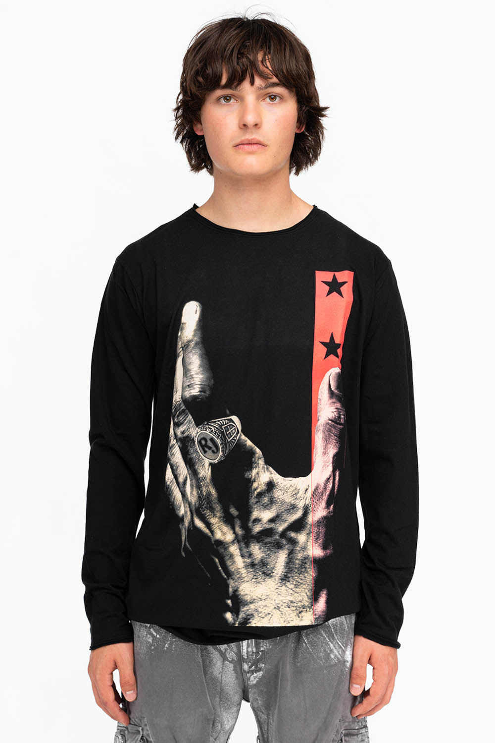 HAND OF GOLD LONG SLEEVE TEE IN BLACK