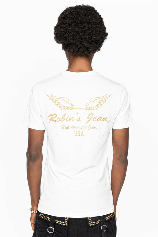 ROBIN WINGS TEE IN WHITE GOLD GLITTER