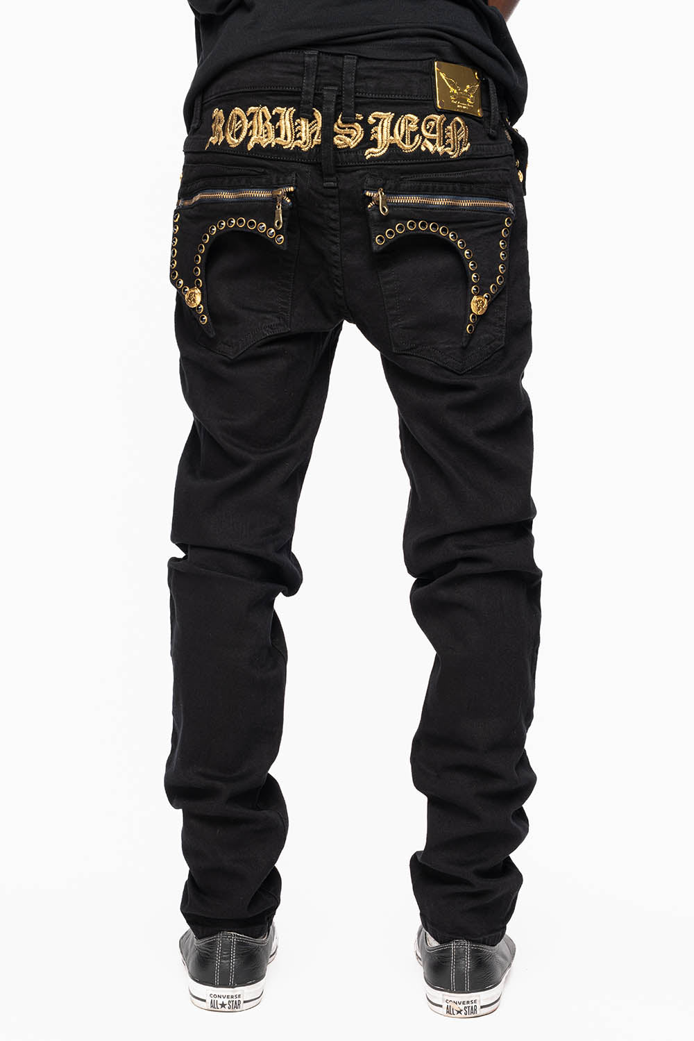 ZIPPER KILLER FLAP MENS JEANS IN F_ UP BLACK WITH X- LARGE CRYSTALS