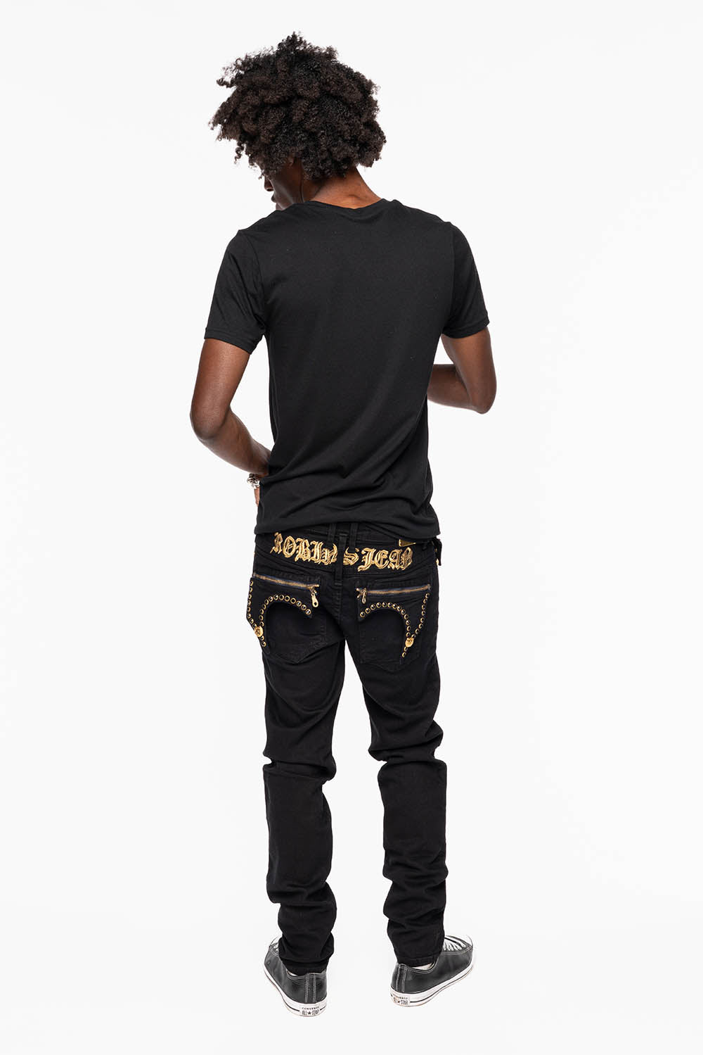 ZIPPER KILLER FLAP MENS JEANS IN F_ UP BLACK WITH X- LARGE CRYSTALS