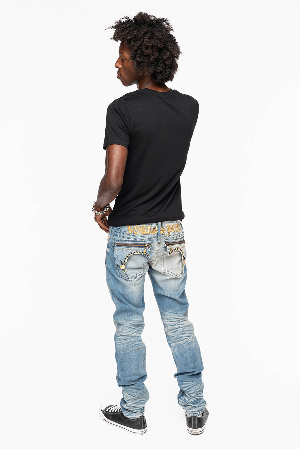 ZIPPER KILLER FLAP MENS JEANS IN ELROY MEDIUM WASH  WITH X- LARGE CRYSTALS