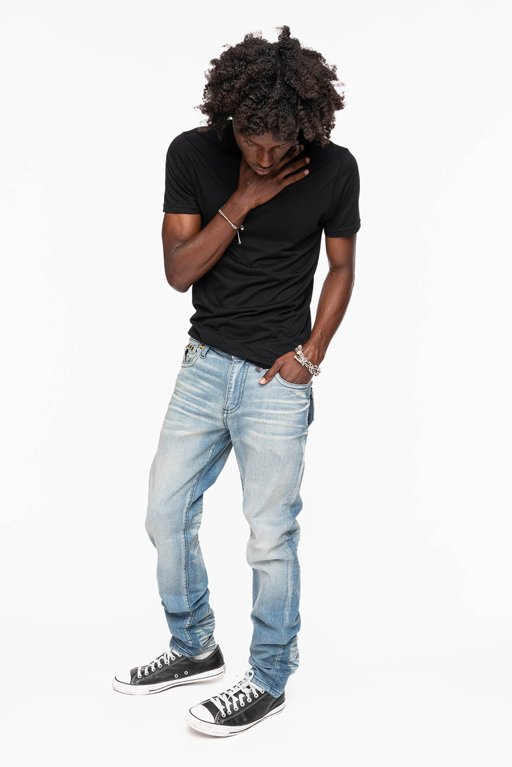 ZIPPER KILLER FLAP MENS JEANS IN ELROY MEDIUM WASH  WITH X- LARGE CRYSTALS